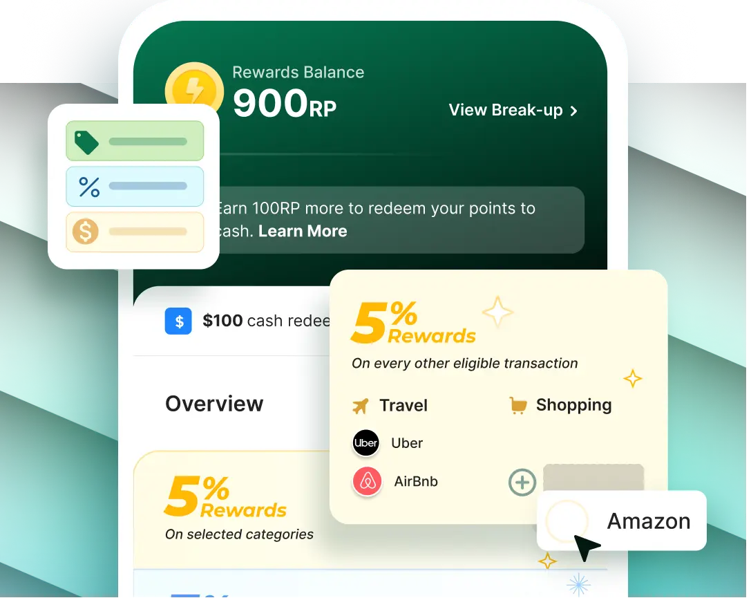 Image of a mobile app in a prominent dark green color displaying the Zeta Luminos Customer Reward Program Platform for Banks and FIs.