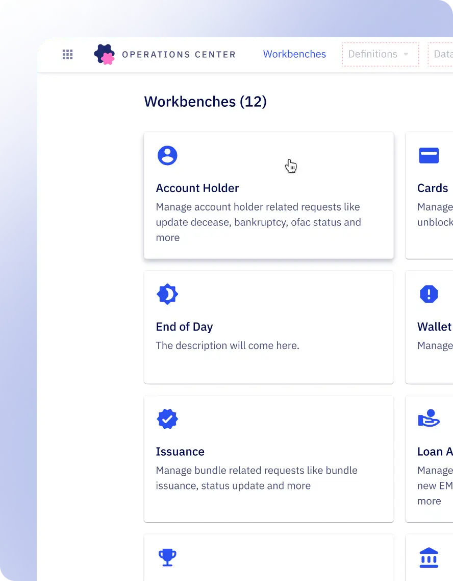 A screenshot of a task workbench dashboard of Zeta saturn operations center platform to manage and track manual steps in workflows delegated to the operations teams