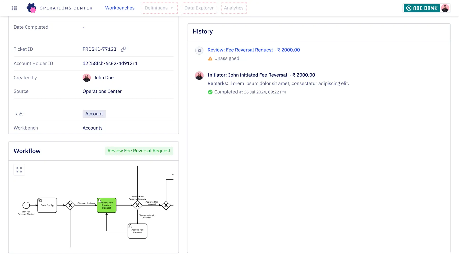 A screenshot of a workflow engine and decision engine interface of Zeta saturn operations center platform to design own workflows from scratch.