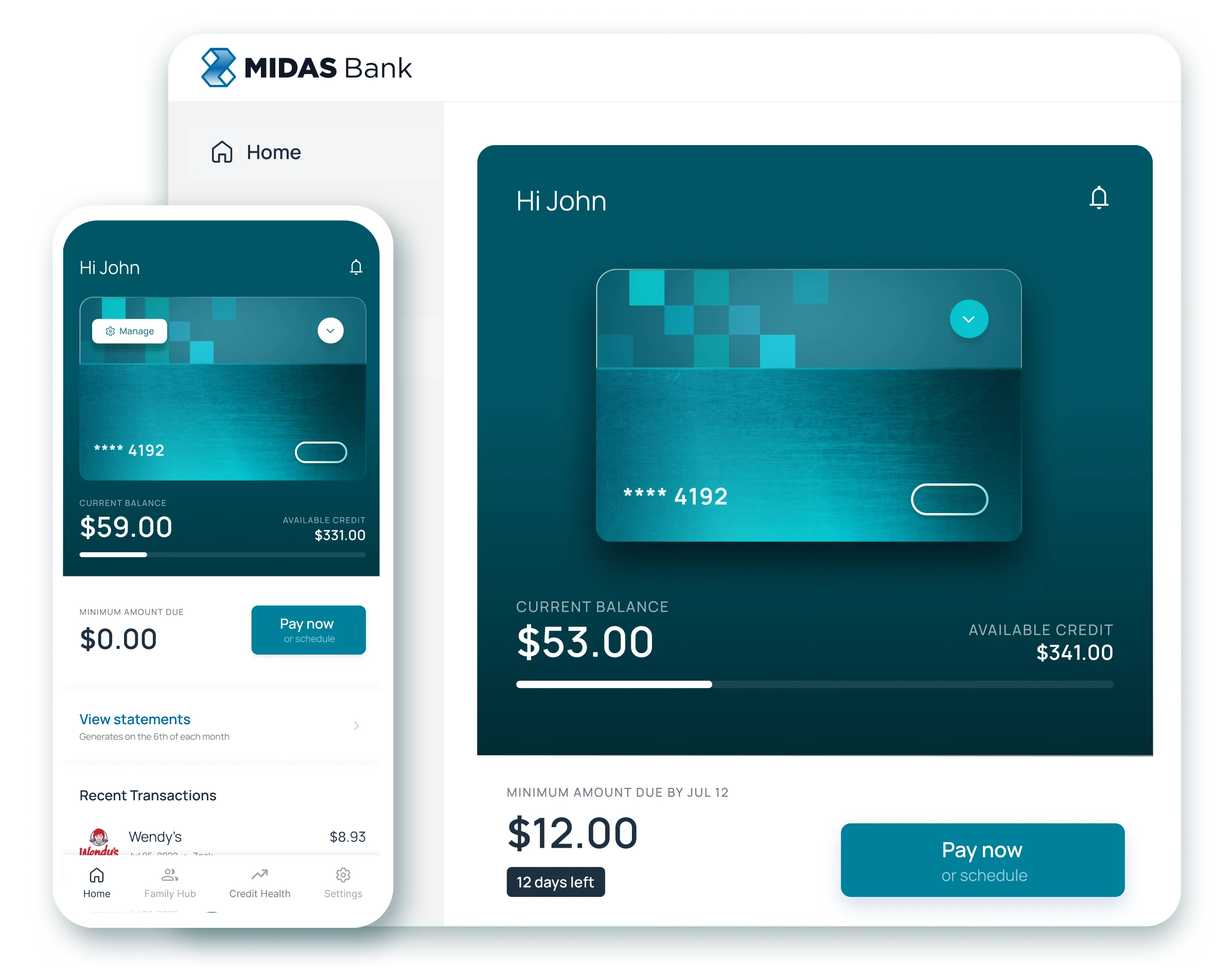 The image shows a mock-up of a mobile phone screen with blue gradient background representing Zeta’s Neutrino, a digital banking experience platform for cards and loans to build modern mobile & web apps.