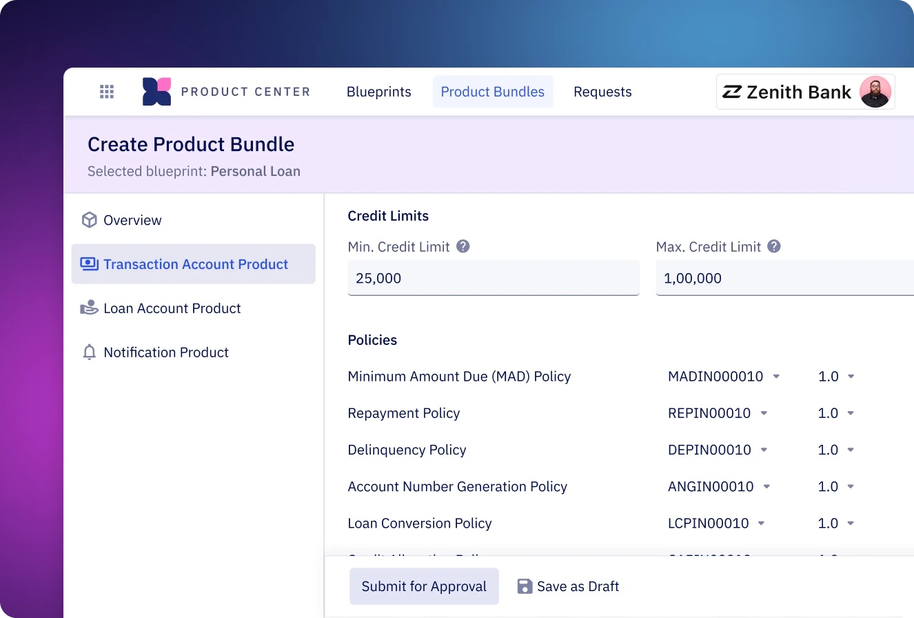 Image shows zeta tachyon platform admin interface showcasing payment card management and issuing capabilities to launch custom card product.