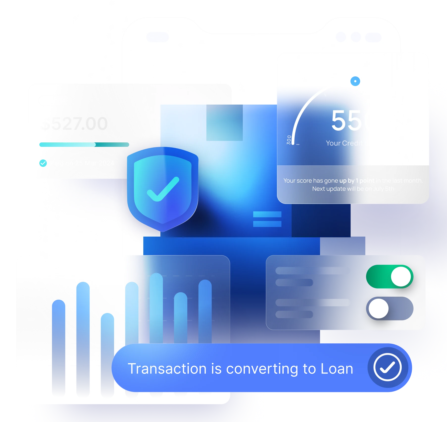 A digital interface showcasing a loan origination and servicing system for banks and financial institutions to launch innovative loan products and streamline the management processes.